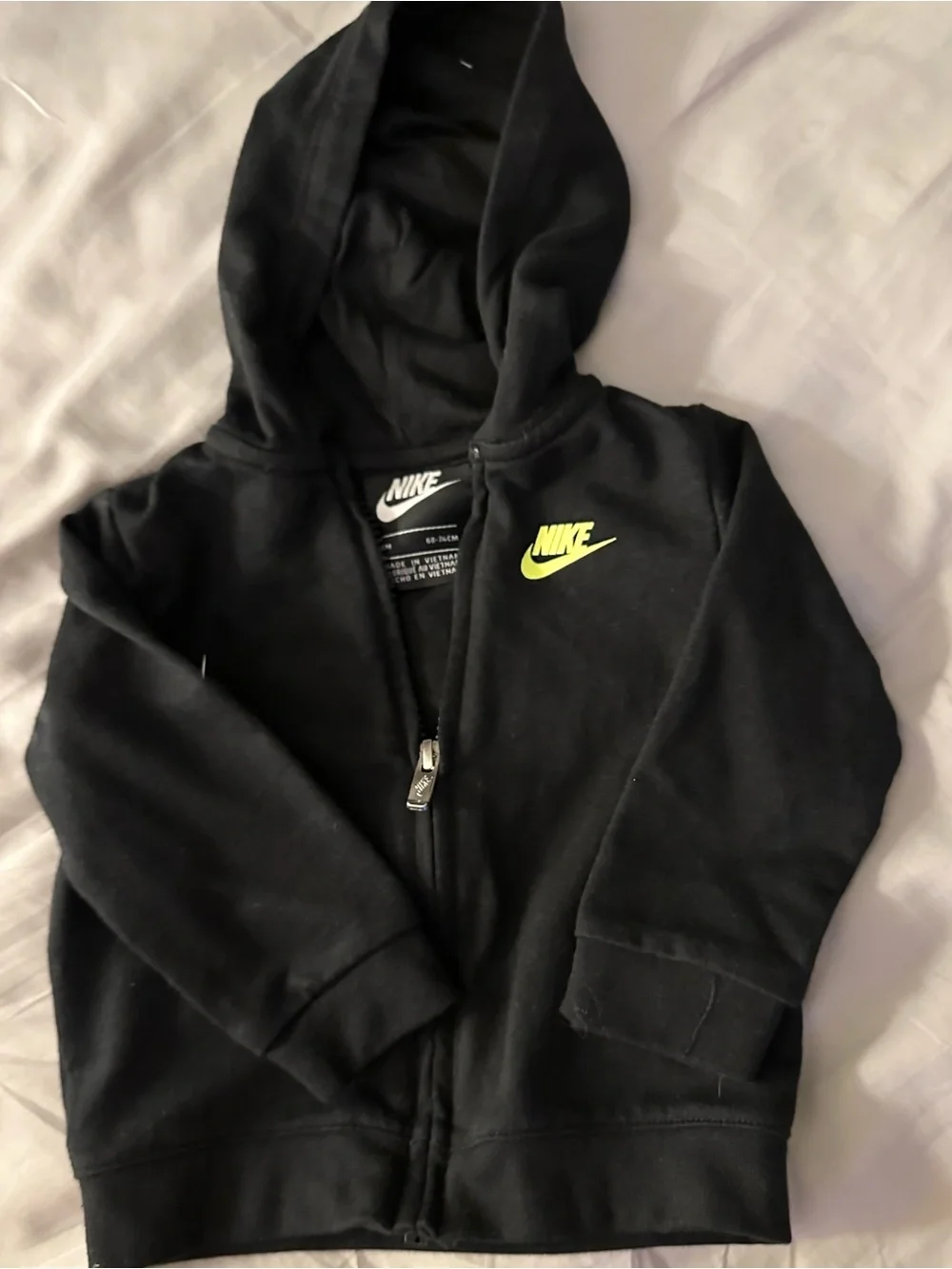 Nike Black Kids Full-Zip Hoodie with Neon Yellow Swoosh